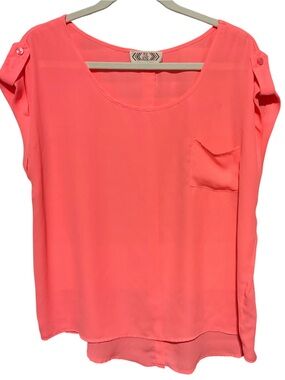 Pink Rose High-Low Neon Orange Button-Back Blouse – Size XL